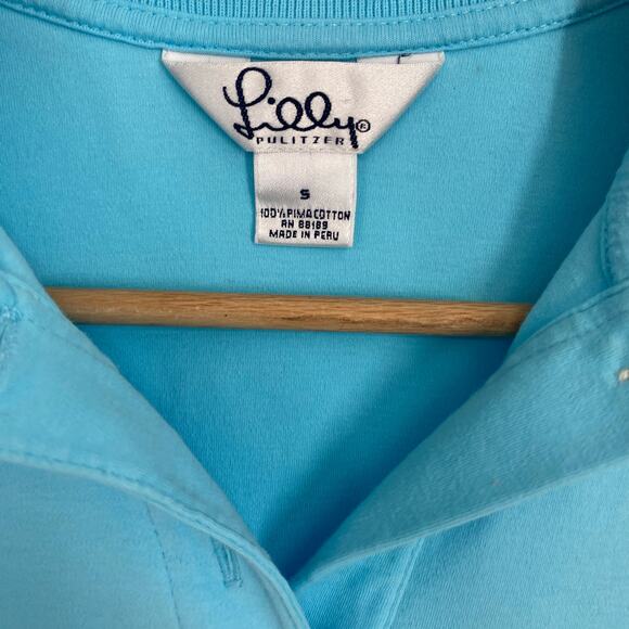 Lilly Pulitzer Polo Women’s Small Teal Vintage Coastal Embroidered Palm Tree - Picture 2 of 7